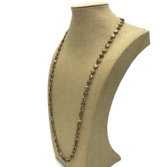 Lucky Brand Gold Tone Thread Wrapped Round Discs Beaded Strand Necklace - Picture 4 of 9